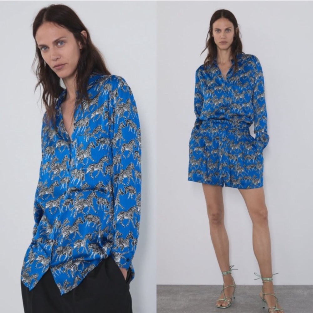 Zara blue zebra print blouse